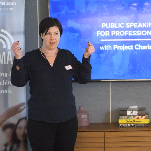 Beshlie, professional coach, delivering a confident speech during Project Charisma’s 1-Day Public Speaking Masterclass