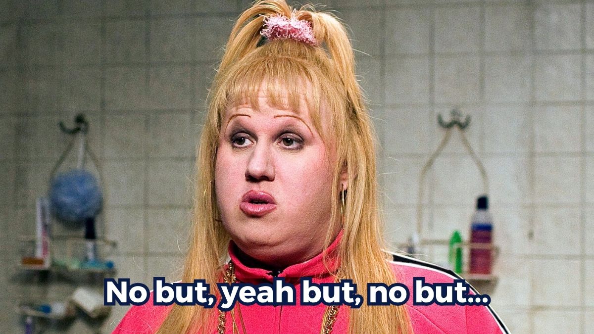 TV character Vicky Pollard, famous for her “yeah but, no but” filler words, used as an example of excessive fillers in speech